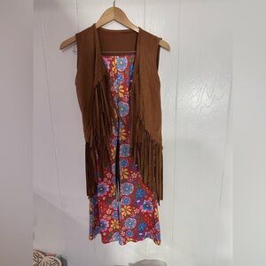 Brown Fringe Vest with Floral pants